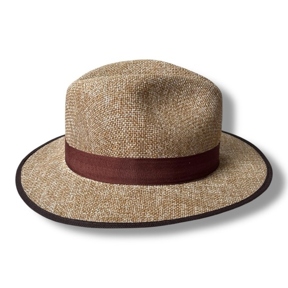 Vintage Sombreros Canotier Straw Boater Skimmer Hat w/ Brown Ribbon Sz Small - Picture 8 of 10